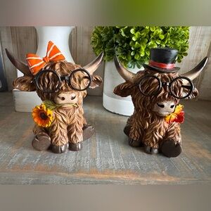 Adorable Highland Cow Figurines with Glasses